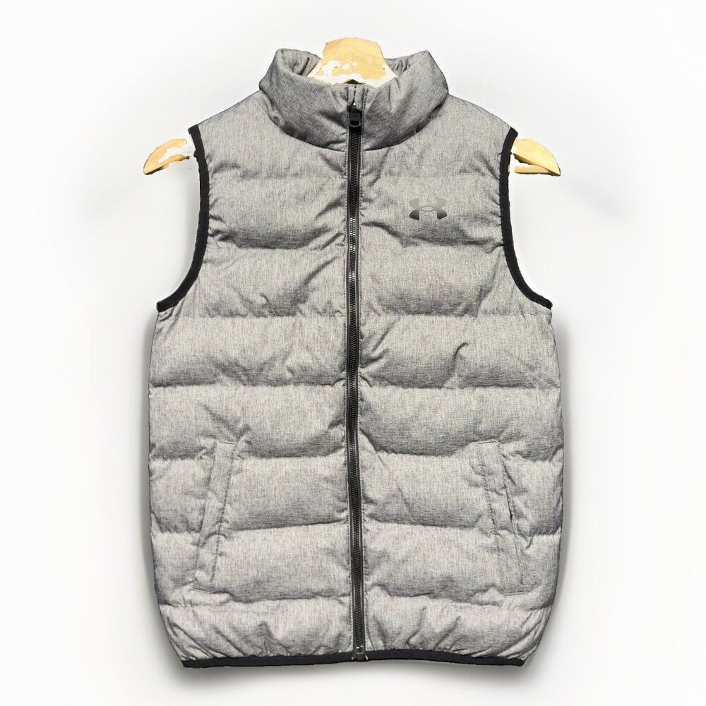 Under Armour Youth M Gray Puffer Vest Full Zip Loose Fit Insulated Cold Gear